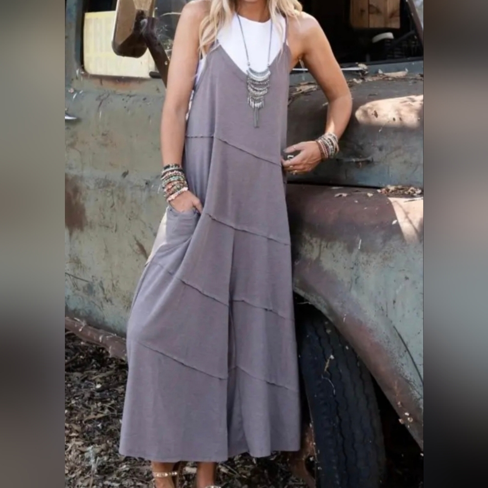 #297 BOHO CHIC WIDE LEG SIDE POCKETS JUMPSUIT - Picture 13 of 15